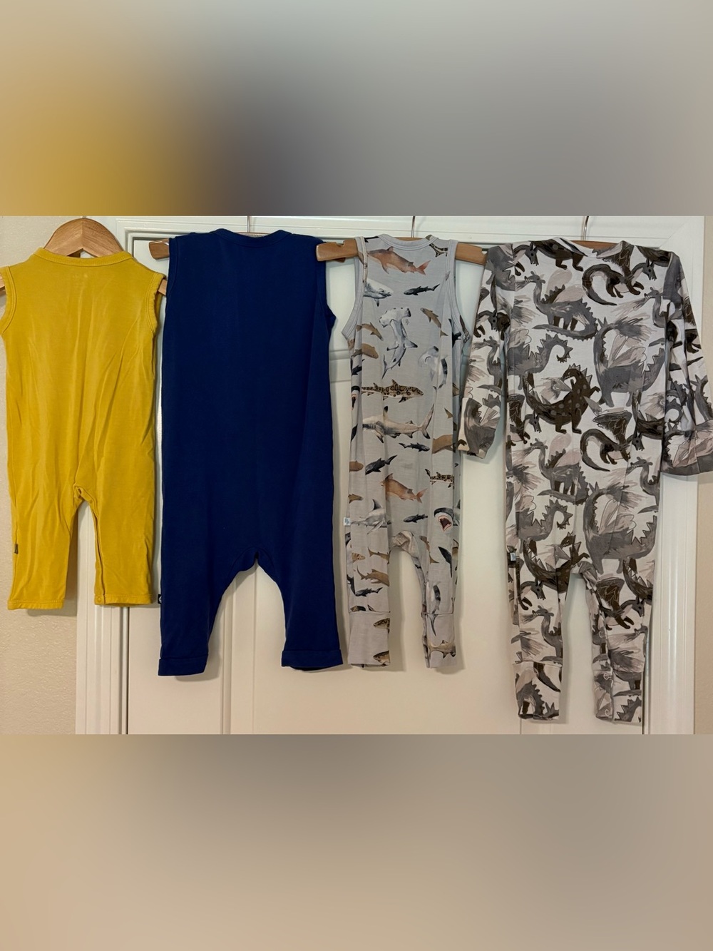 Posh Peanut One-Piece Set in Yellow, Navy and Gray Prints